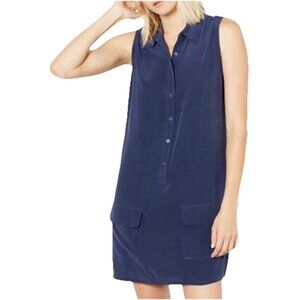 EQUIPMENT FEMME Navy Blue 100% Silk Lucida Sleeveless Shirt Dress Sz XS NWT